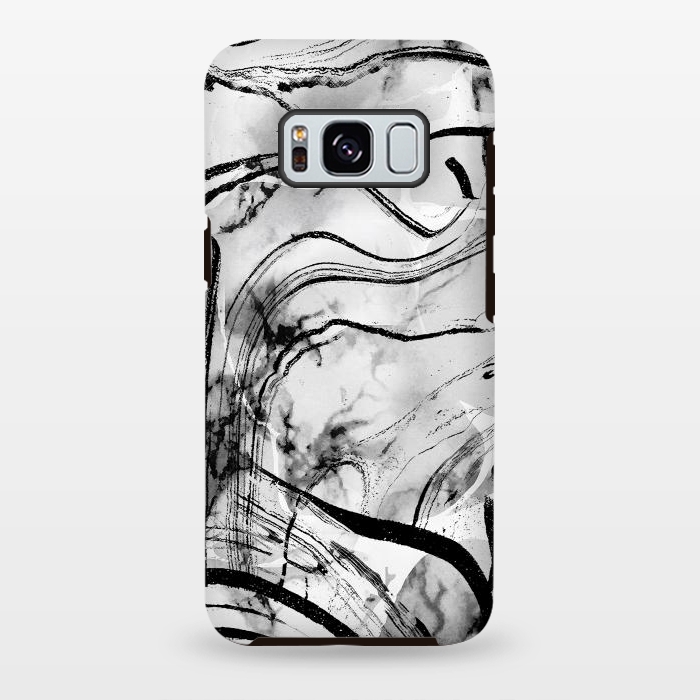 Galaxy S8 plus StrongFit Minimal white gray marble with black ink brushstroke stripes by Oana 