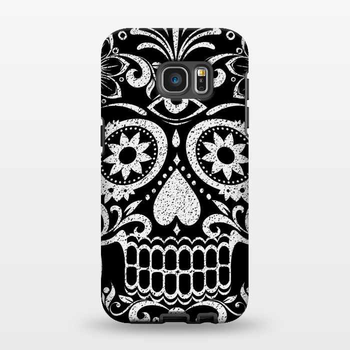 Galaxy S7 EDGE StrongFit White glitter day of the dead sugar skull - Halloween by Oana 
