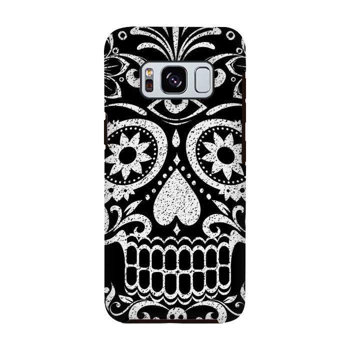 Galaxy S8 StrongFit White glitter day of the dead sugar skull - Halloween by Oana 