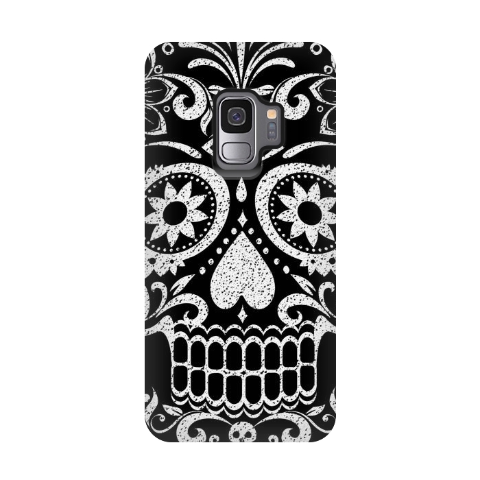 Galaxy S9 StrongFit White glitter day of the dead sugar skull - Halloween by Oana 