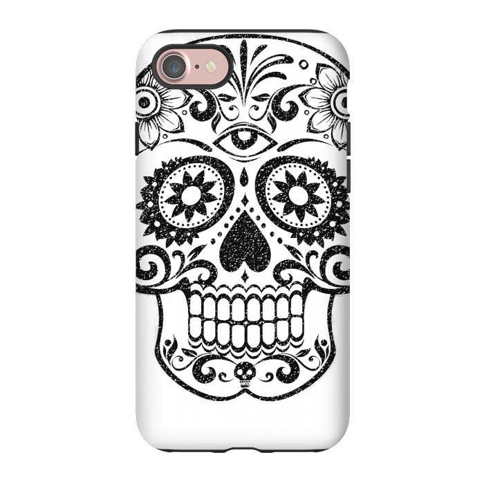 iPhone 7 StrongFit Day of the Dead floral black glitter sugar skull by Oana 