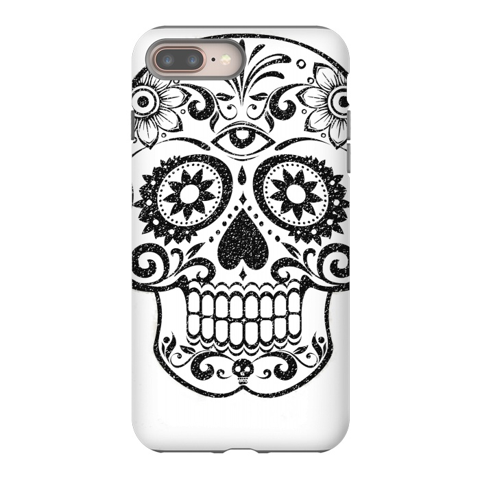 iPhone 7 plus StrongFit Day of the Dead floral black glitter sugar skull by Oana 
