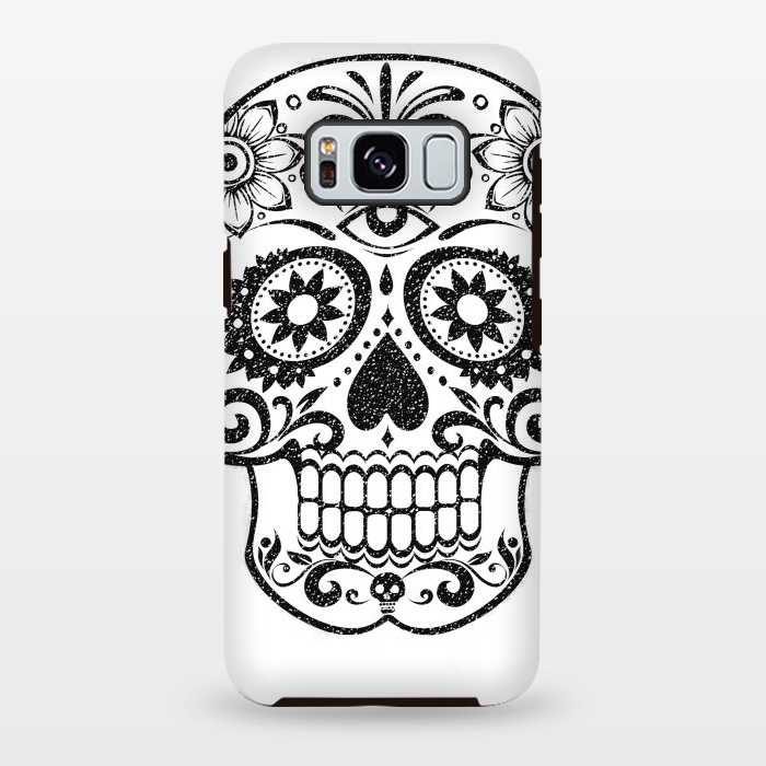 Galaxy S8 plus StrongFit Day of the Dead floral black glitter sugar skull by Oana 