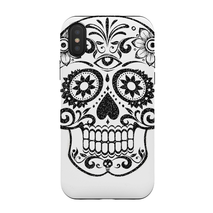 iPhone Xs / X StrongFit Day of the Dead floral black glitter sugar skull by Oana 