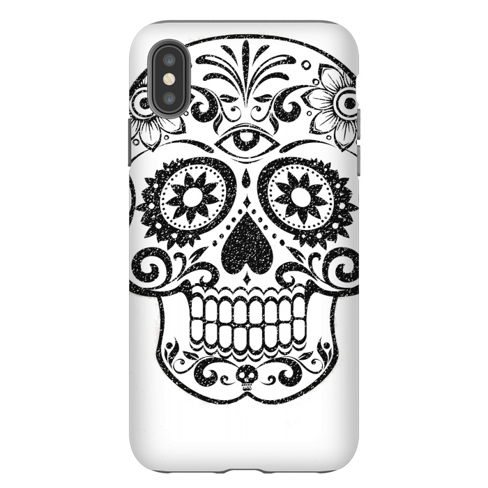 iPhone Xs Max StrongFit Day of the Dead floral black glitter sugar skull by Oana 