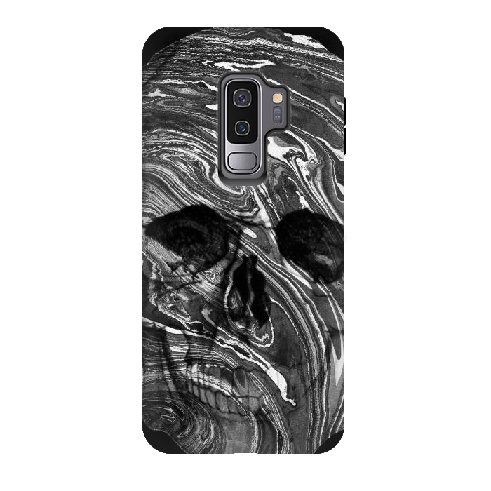Galaxy S9 plus StrongFit Black and white marble skull - Halloween by Oana 