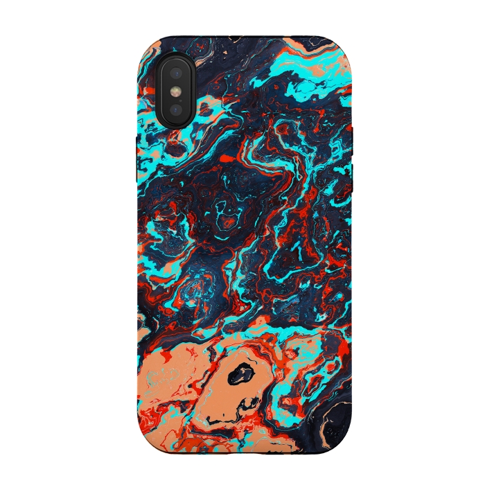 iPhone Xs / X StrongFit Black Marble Colorful Waves by Art Design Works