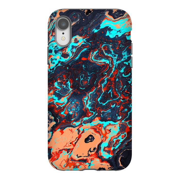iPhone Xr StrongFit Black Marble Colorful Waves by Art Design Works