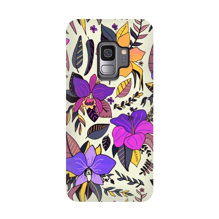 Galaxy S9 StrongFit Sunset Tropical Floral by Tigatiga