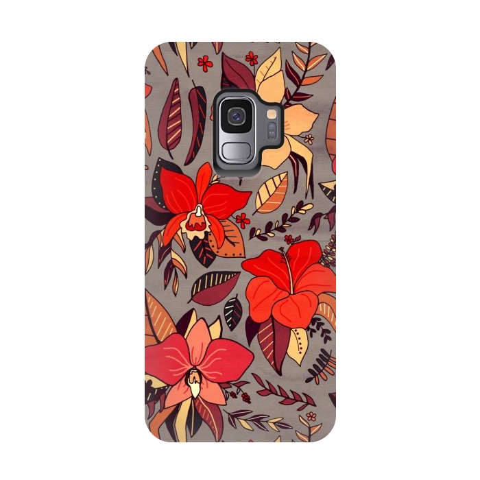 Galaxy S9 StrongFit Red Tropical Floral by Tigatiga
