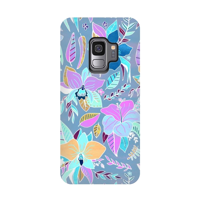 Galaxy S9 StrongFit Pastel Tropical Floral by Tigatiga