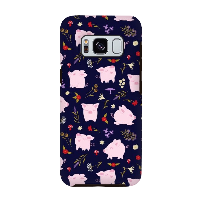 Galaxy S8 StrongFit Cute Pigs Dancing Around Floral Motif by Portia Monberg