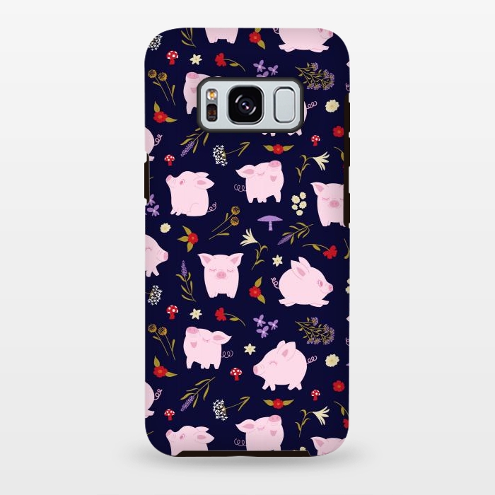 Galaxy S8 plus StrongFit Cute Pigs Dancing Around Floral Motif by Portia Monberg