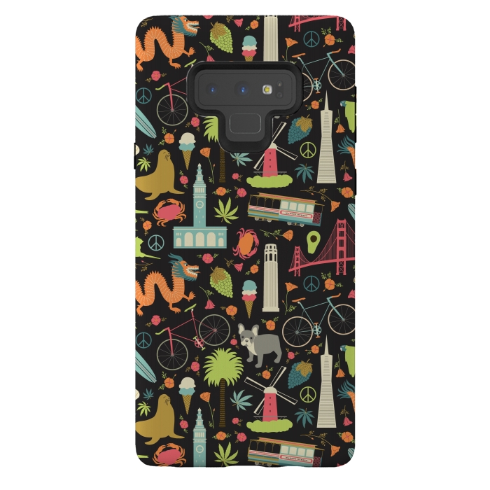 Galaxy Note 9 StrongFit San Francisco themed pattern featuring the golden gate bridge, burritos by Portia Monberg