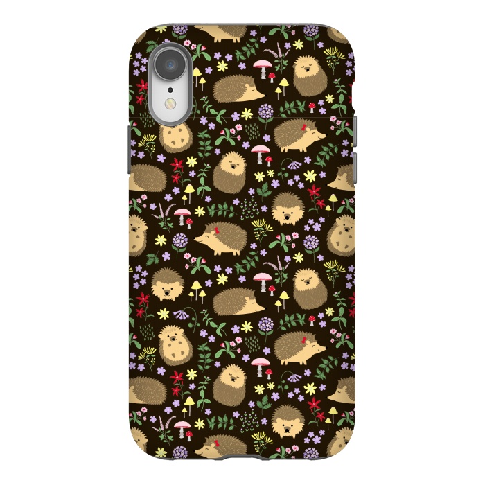 iPhone Xr StrongFit Hedgehogs amid woodland plants and flowers by Portia Monberg