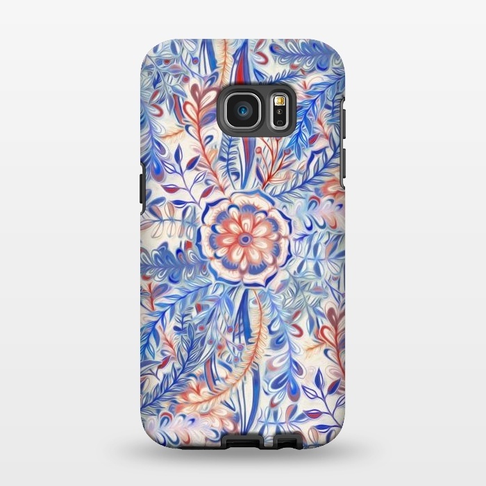 Galaxy S7 EDGE StrongFit Boho Flower Burst in Red and Blue by Micklyn Le Feuvre