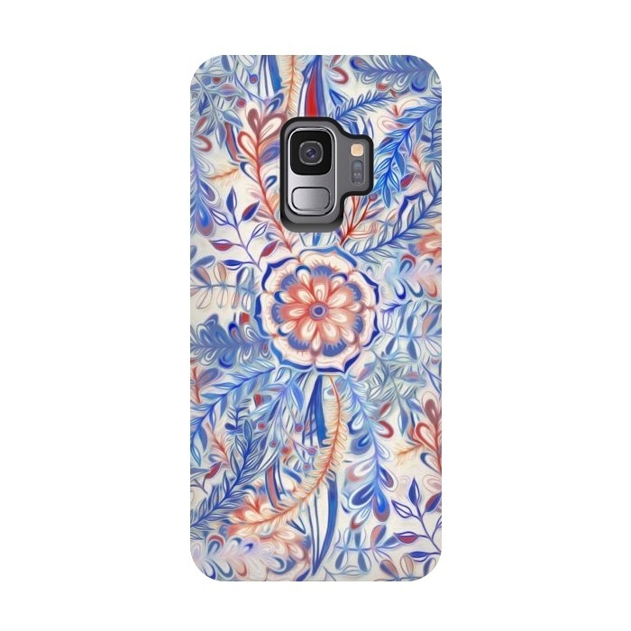 Galaxy S9 StrongFit Boho Flower Burst in Red and Blue by Micklyn Le Feuvre