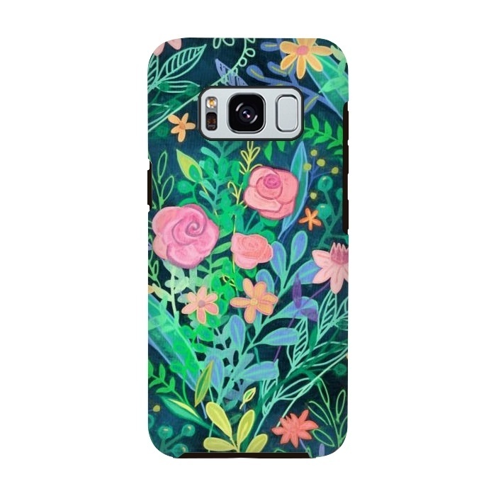 Galaxy S8 StrongFit Bright Floral Posie on Dark Green by Micklyn Le Feuvre
