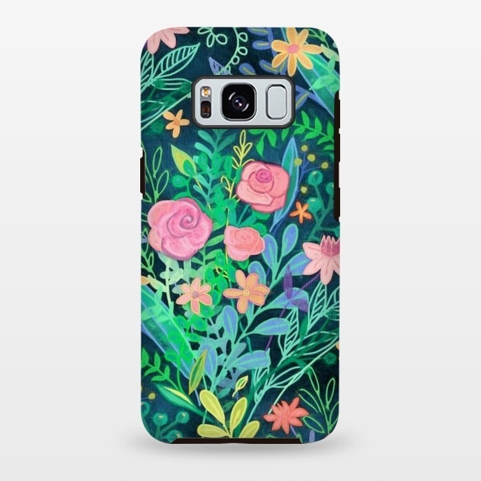 Galaxy S8 plus StrongFit Bright Floral Posie on Dark Green by Micklyn Le Feuvre