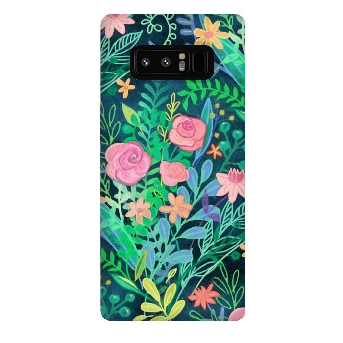 Galaxy Note 8 StrongFit Bright Floral Posie on Dark Green by Micklyn Le Feuvre
