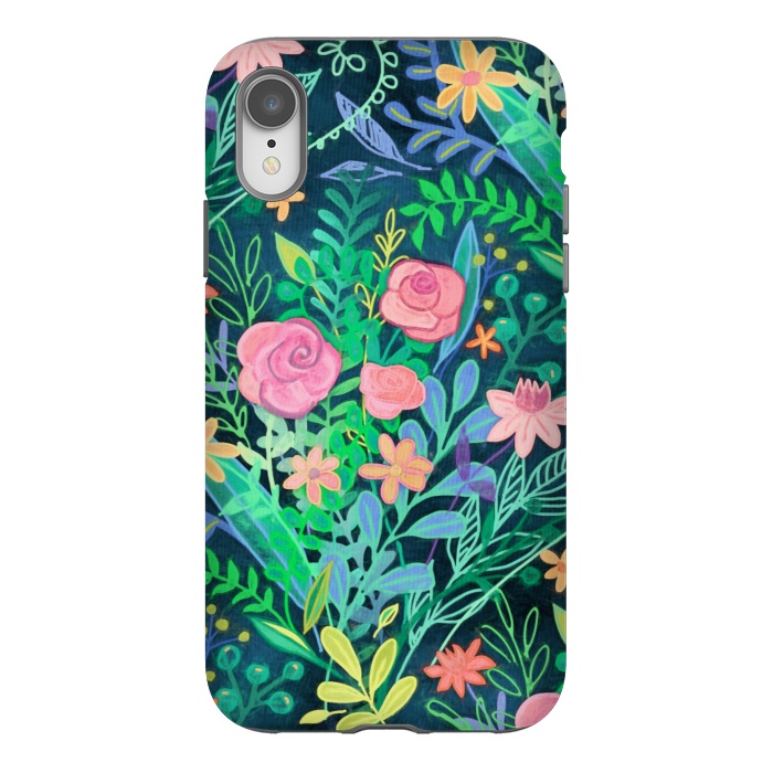 iPhone Xr StrongFit Bright Floral Posie on Dark Green by Micklyn Le Feuvre