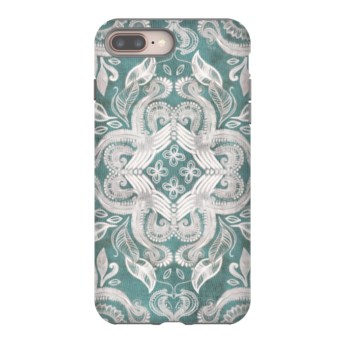 iPhone 7 plus StrongFit Dirty Denim Boho Pattern in Teal and Grey by Micklyn Le Feuvre