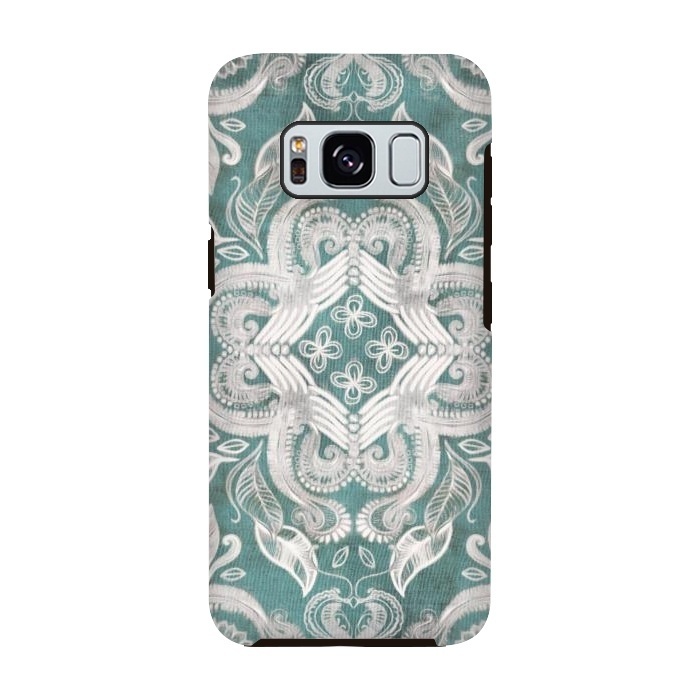 Galaxy S8 StrongFit Dirty Denim Boho Pattern in Teal and Grey by Micklyn Le Feuvre