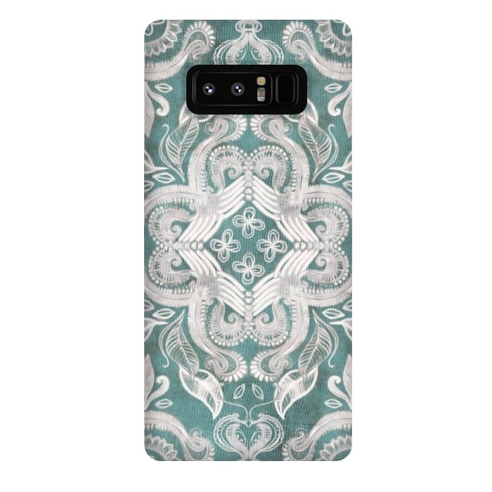 Galaxy Note 8 StrongFit Dirty Denim Boho Pattern in Teal and Grey by Micklyn Le Feuvre