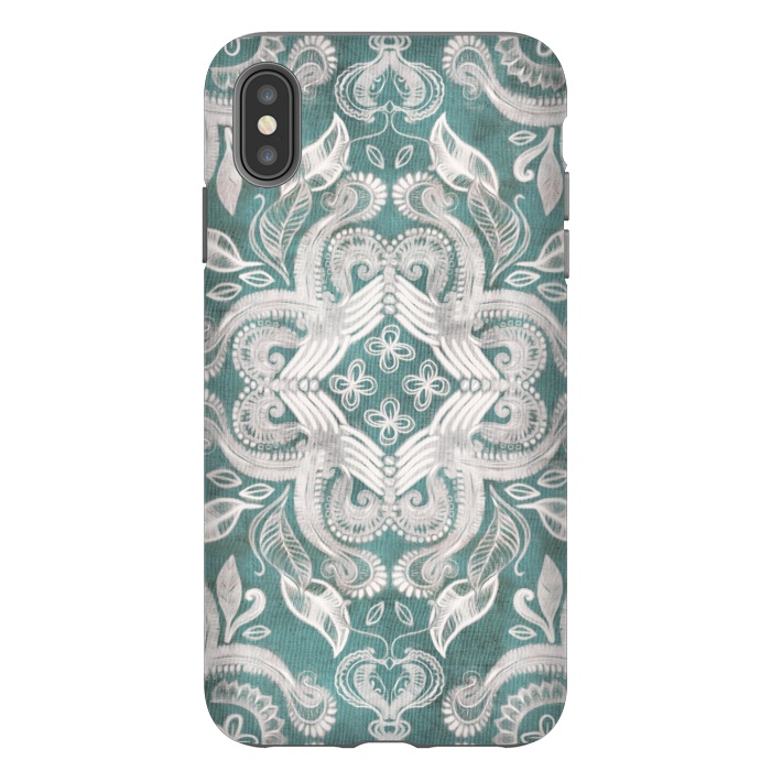 iPhone Xs Max StrongFit Dirty Denim Boho Pattern in Teal and Grey by Micklyn Le Feuvre