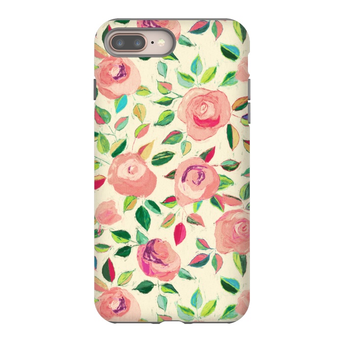 iPhone 7 plus StrongFit Pink and Peach Rose Pattern in Pastels by Micklyn Le Feuvre