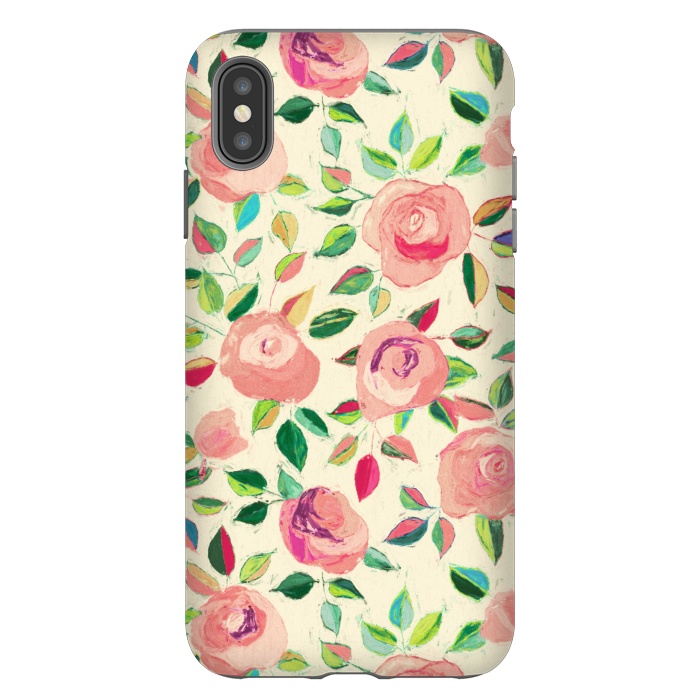 iPhone Xs Max StrongFit Pink and Peach Rose Pattern in Pastels by Micklyn Le Feuvre