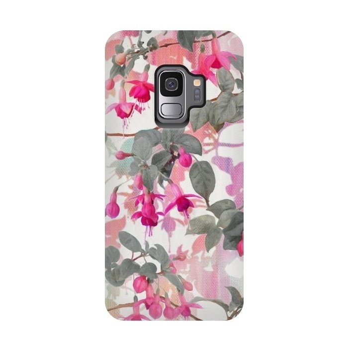 Galaxy S9 StrongFit Painted Fuchsia Floral in Pink and Grey  by Micklyn Le Feuvre