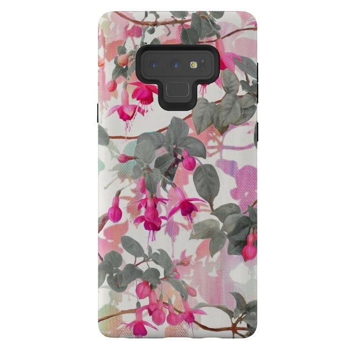 Galaxy Note 9 StrongFit Painted Fuchsia Floral in Pink and Grey  by Micklyn Le Feuvre