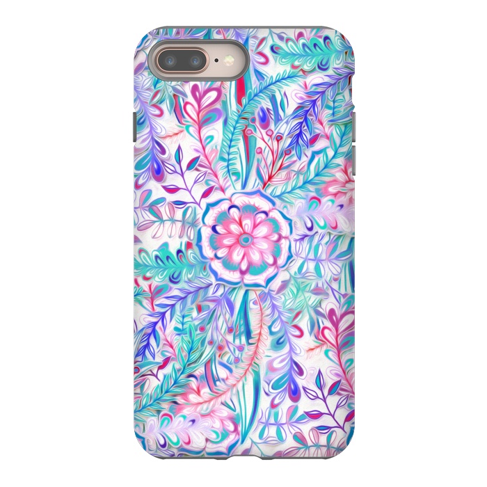 iPhone 7 plus StrongFit Boho Flower Burst in Pink and Blue by Micklyn Le Feuvre