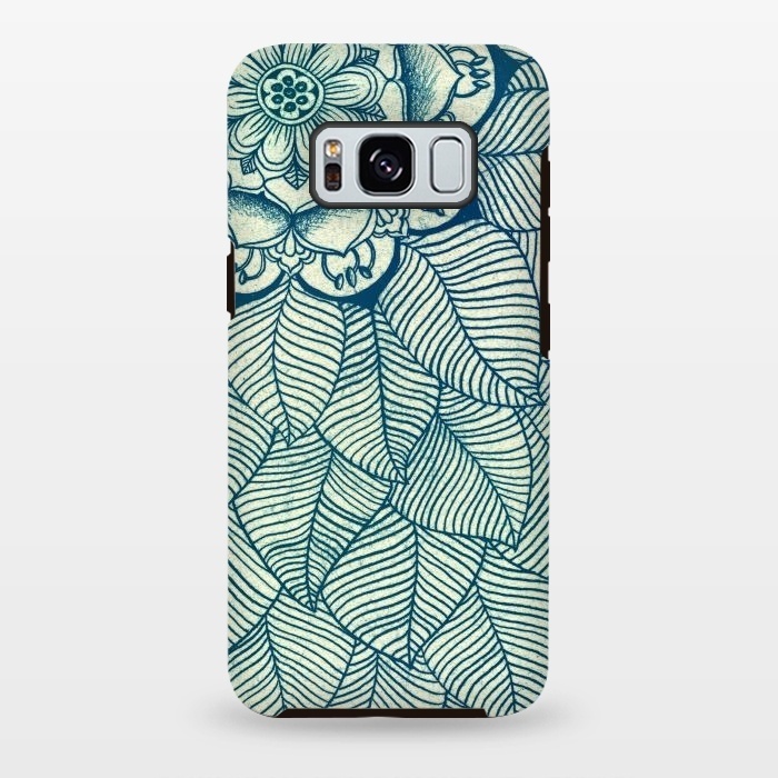 Galaxy S8 plus StrongFit Emerald Green, Navy & Cream Floral & Leaf doodle by Micklyn Le Feuvre