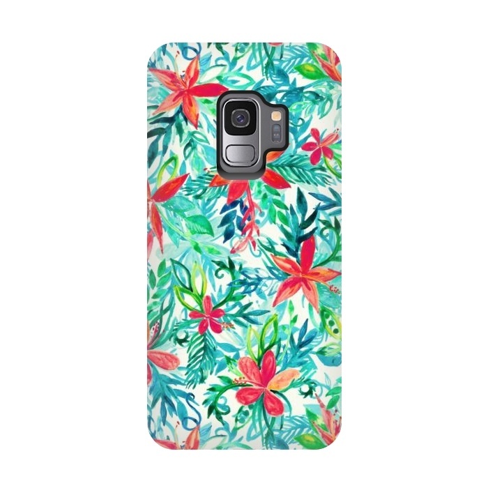 Galaxy S9 StrongFit Tropical Jungle Watercolor Floral by Micklyn Le Feuvre