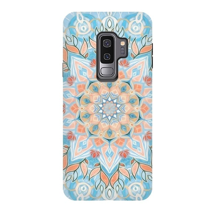 Galaxy S9 plus StrongFit Peach and Blue Pastel Mandala by Micklyn Le Feuvre
