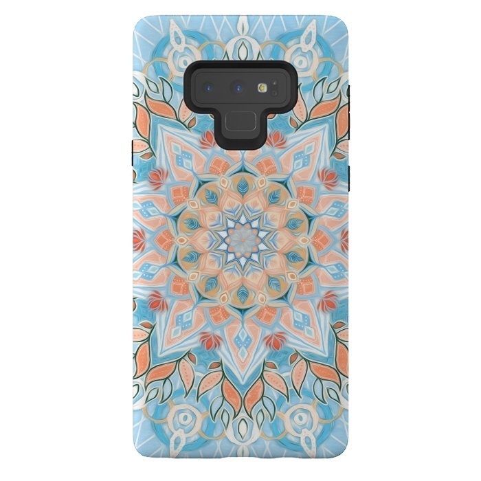 Galaxy Note 9 StrongFit Peach and Blue Pastel Mandala by Micklyn Le Feuvre