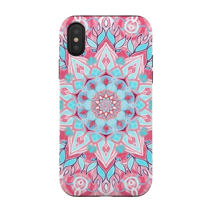 iPhone Xs / X StrongFit Bright Boho Aqua and Pink Mandala by Micklyn Le Feuvre