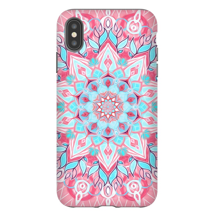 iPhone Xs Max StrongFit Bright Boho Aqua and Pink Mandala by Micklyn Le Feuvre