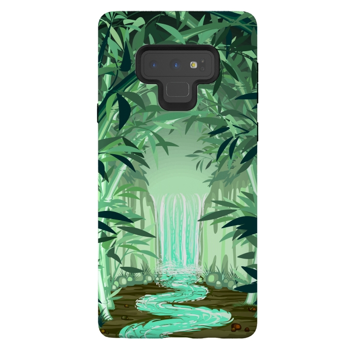 Galaxy Note 9 StrongFit Fluorescent Waterfall on Surreal Bamboo Forest  by BluedarkArt