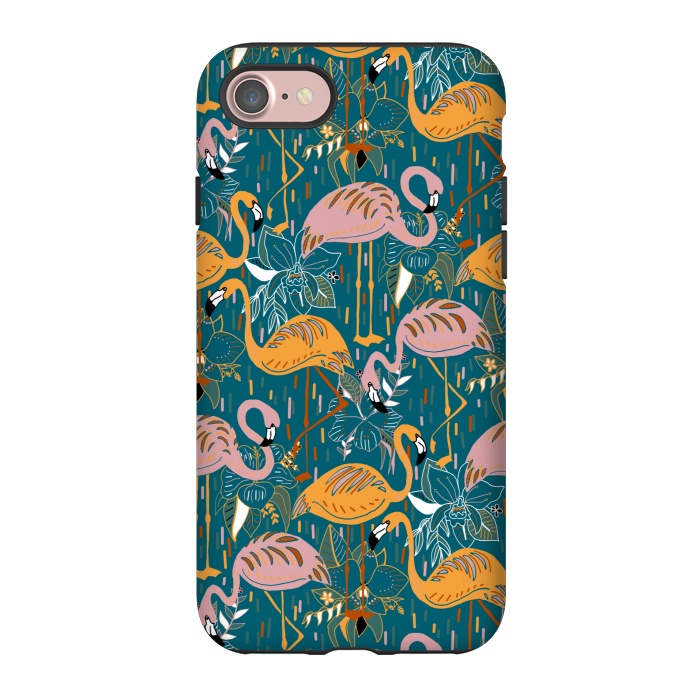 iPhone 7 StrongFit Flamingos On Blue  by Tigatiga
