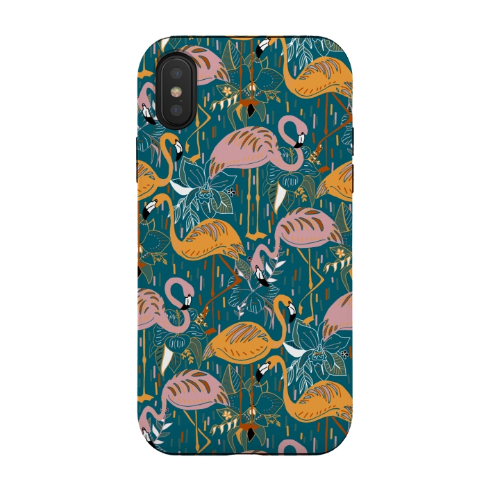 iPhone Xs / X StrongFit Flamingos On Blue  by Tigatiga