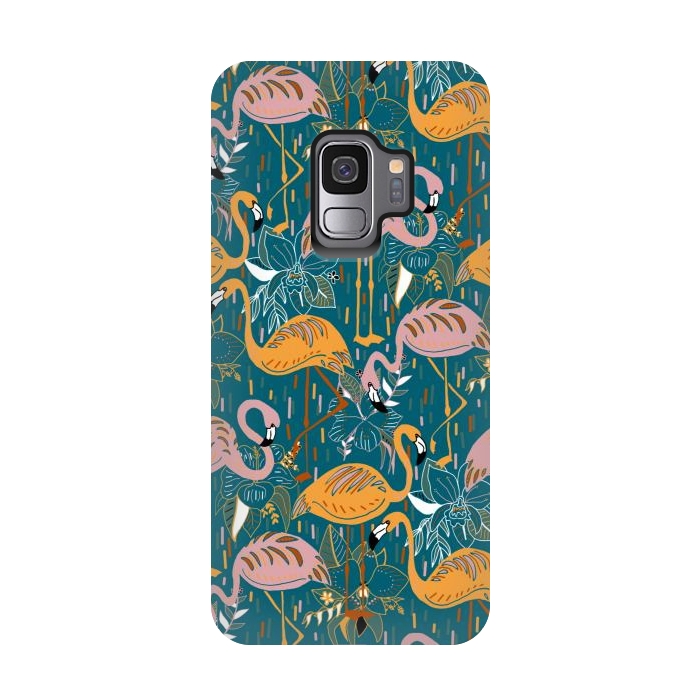 Galaxy S9 StrongFit Flamingos On Blue  by Tigatiga