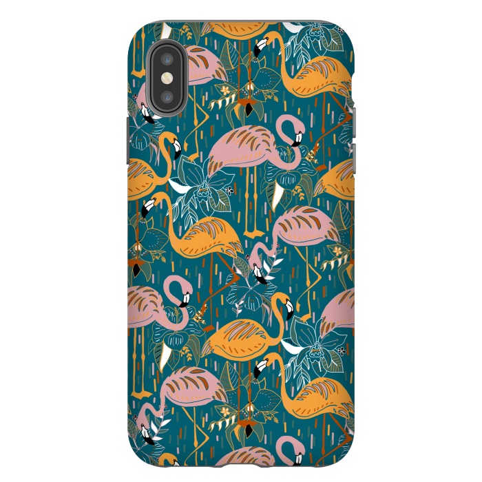 iPhone Xs Max StrongFit Flamingos On Blue  by Tigatiga