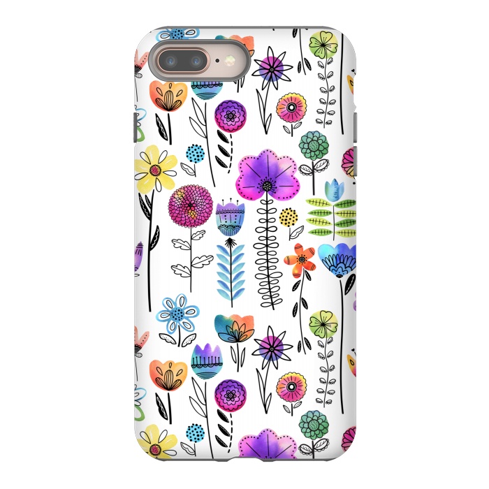 iPhone 7 plus StrongFit Bright Watercolor and Line Art Flowers by Noonday Design