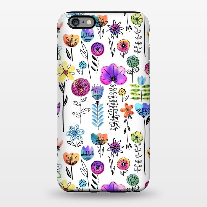 iPhone 6/6s plus StrongFit Bright Watercolor and Line Art Flowers by Noonday Design