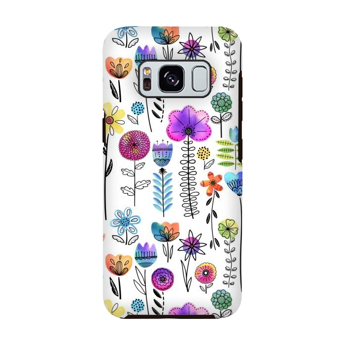 Galaxy S8 StrongFit Bright Watercolor and Line Art Flowers by Noonday Design