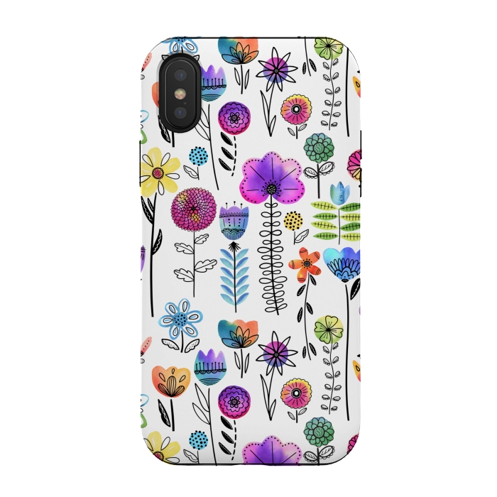 iPhone Xs / X StrongFit Bright Watercolor and Line Art Flowers by Noonday Design