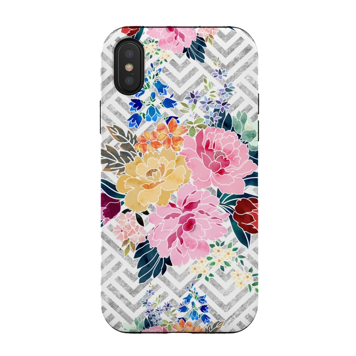 iPhone Xs / X StrongFit Pretty winter floral and diamond geometric design by InovArts